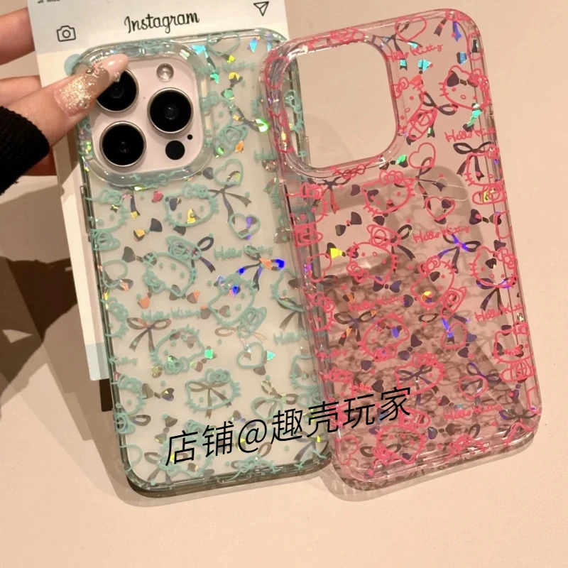 简约少女心镭射蝴蝶结KT适用苹果16手机壳iPhone15Promax新款1314