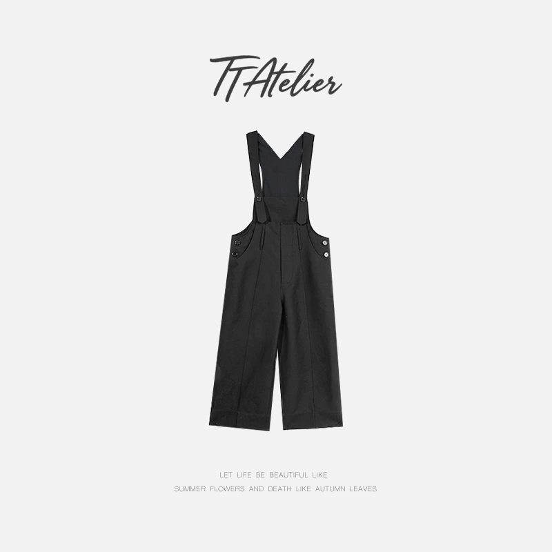 TT设计师【轮廓暗影】日系纯棉高级感v型交叉背带背带裤TT190572