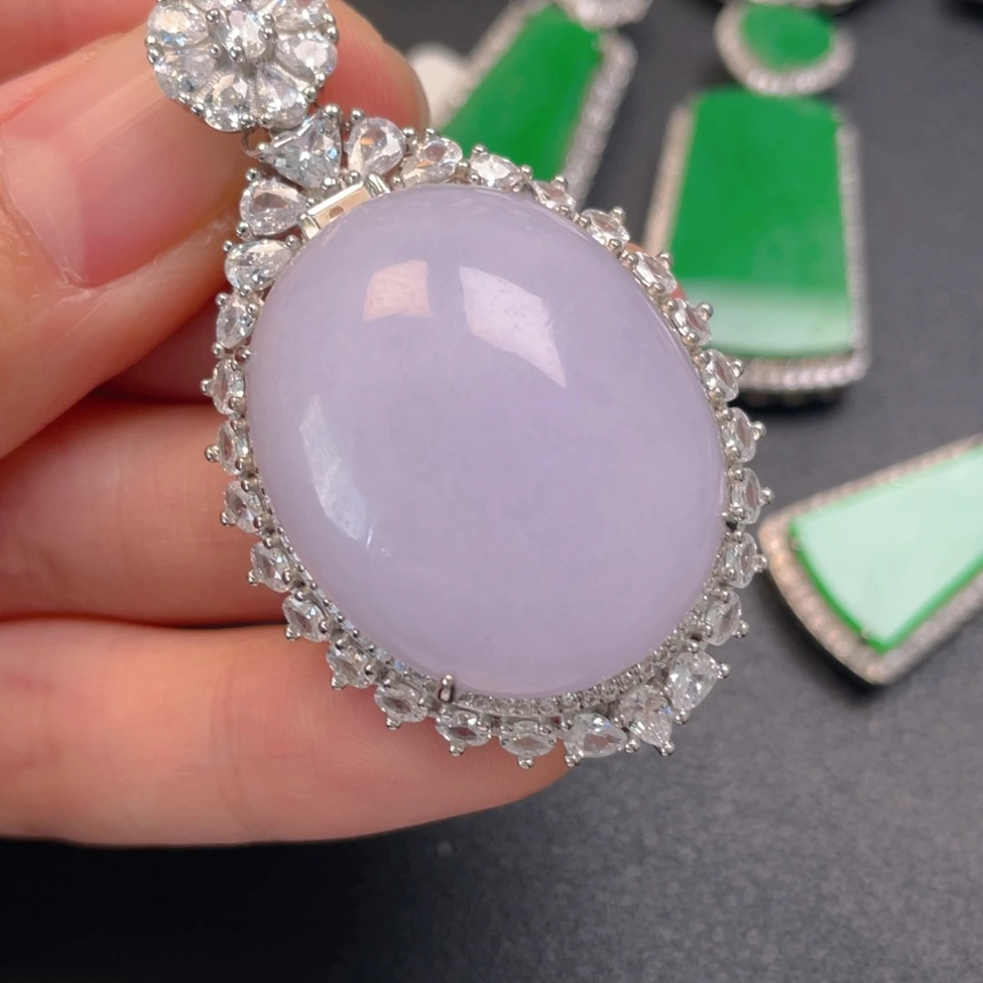 翡翠银S925镶嵌吊坠(不含链)