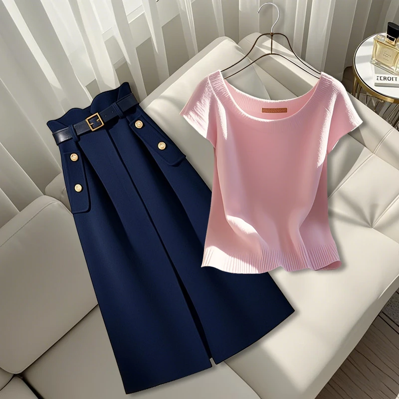 2025夏季新款千金清冷感贵系短款修身针织衫气质显瘦半身裙女套装