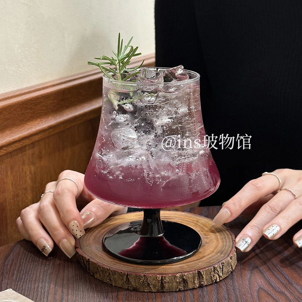 杯子茶杯感ins风矮脚玻璃杯鸡尾酒杯饮品杯苏打气泡网红饮料调子