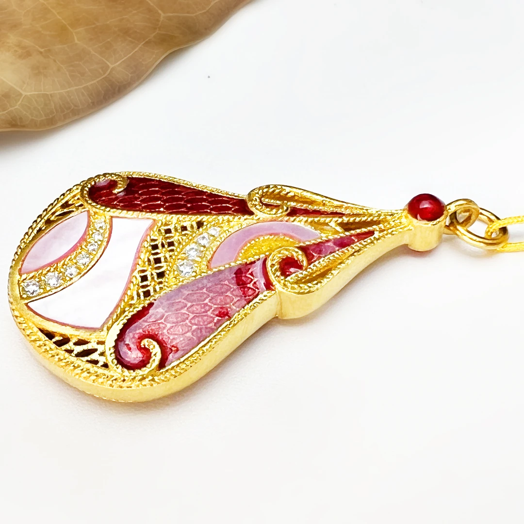 【雅韵宝瓶】足金999【镶嵌款螺钿】【吊坠】【黄金首饰】