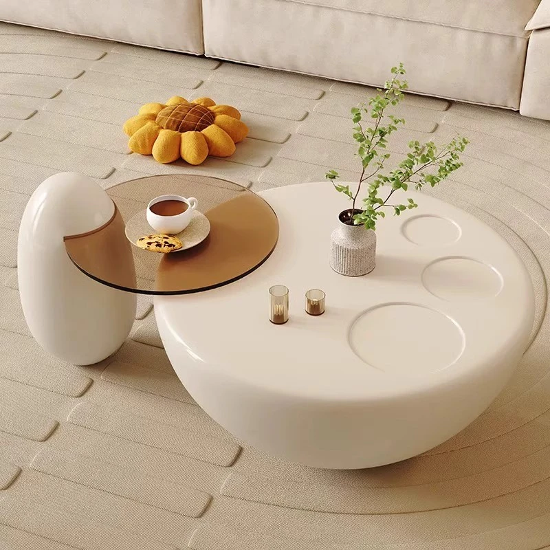 网红奶油风猫爪茶几现代简约小户型客厅创意轻奢大小圆茶几组合