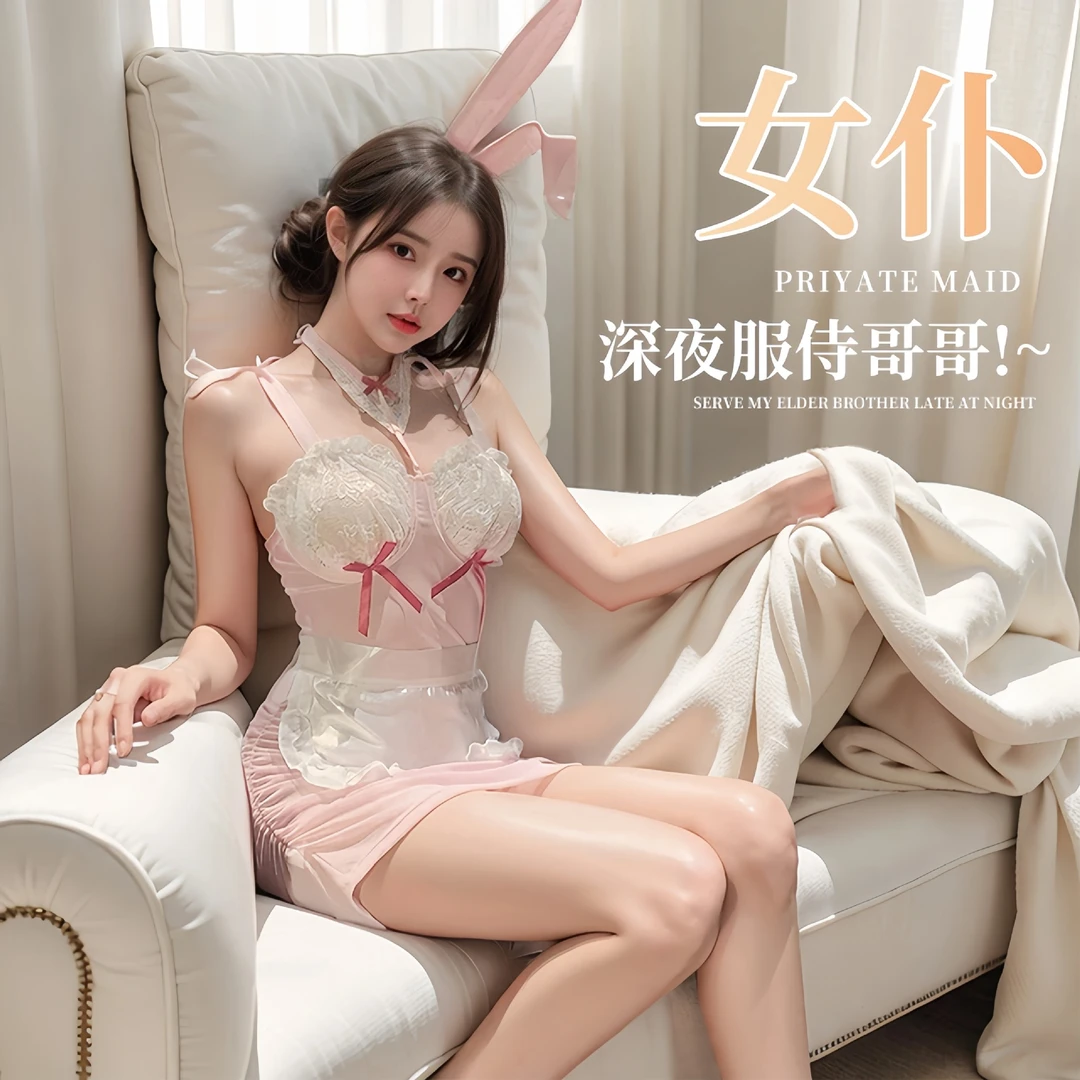 情趣内衣纯欲奶系甜兔含钢圈套装性感露沟制服连衣裙