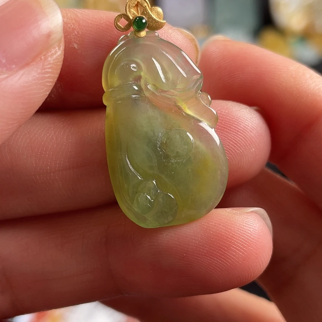 翡翠18K金镶嵌吊坠(不含链)