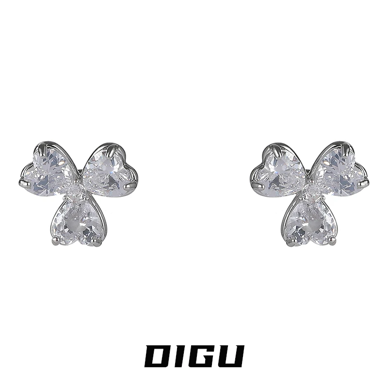 嘀咕家 铜合金合成锆石耳饰 精致锆石三叶草耳夹小众耳骨夹耳饰