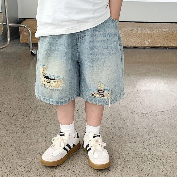 儿童裤子男童破洞牛仔短裤宝宝外穿2025夏季新款男孩五分裤