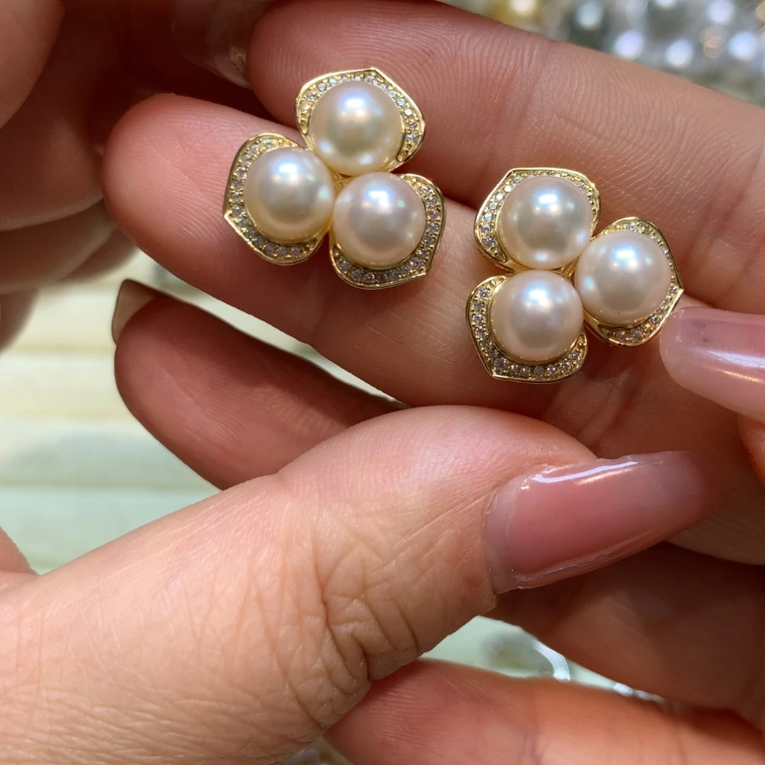 海水珍珠耳饰银S925镶嵌