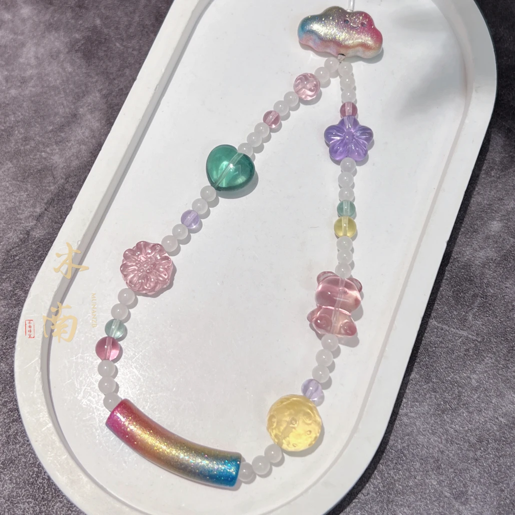 925银木质手链 手机链 手串 云朵 玛卡龙 小熊 星星可爱时尚
