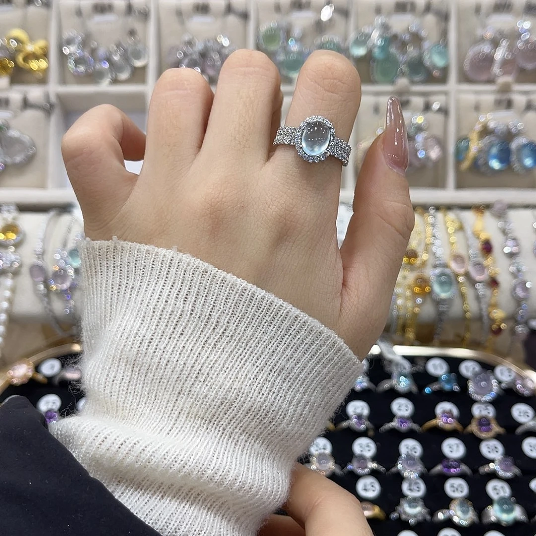 白***雅蛇纹石玉银S925镶嵌戒指