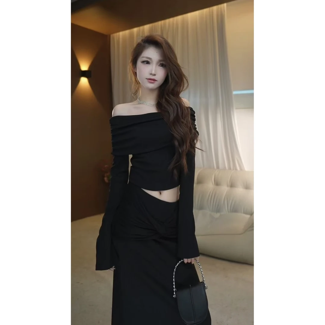 森森定制【缪斯女神】高级辣妹针织上衣修身连衣长裙套装T196