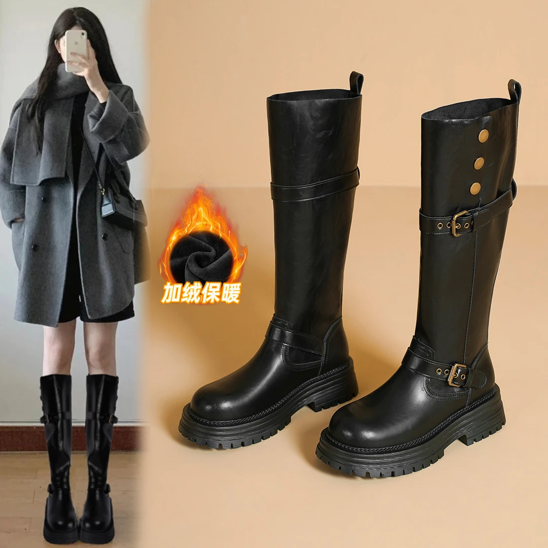 华耐长筒靴女小个子不过膝骑士靴秋冬季加绒保暖瘦瘦靴高筒靴长靴