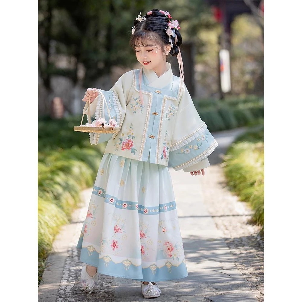 【商场撤柜】女童汉服秋款儿童明制刺绣套装簪花古装新中式襦裙中