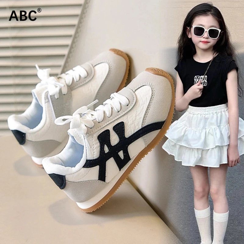 ABC 女童运动鞋2025春秋季新款儿童软底阿甘鞋学生时尚德训鞋大童