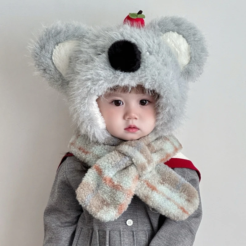 儿童帽子围巾一体帽冬季保暖男女宝宝加绒加厚毛绒护耳帽男女孩帽