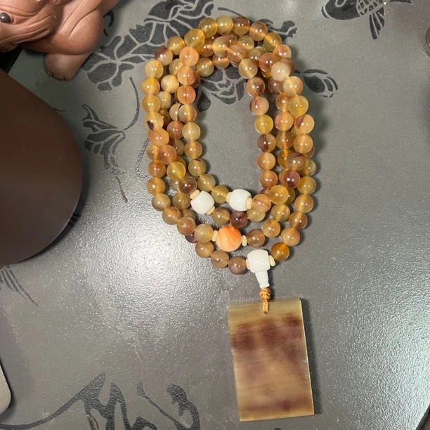 天然羊角珠念珠108牙角骨雕