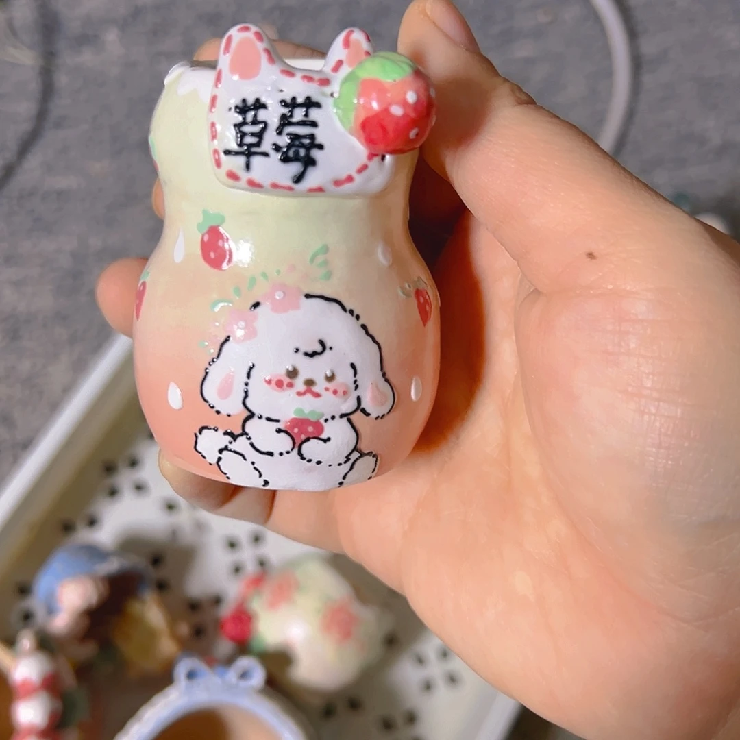 草莓罐福福微瑕手工多肉花盆