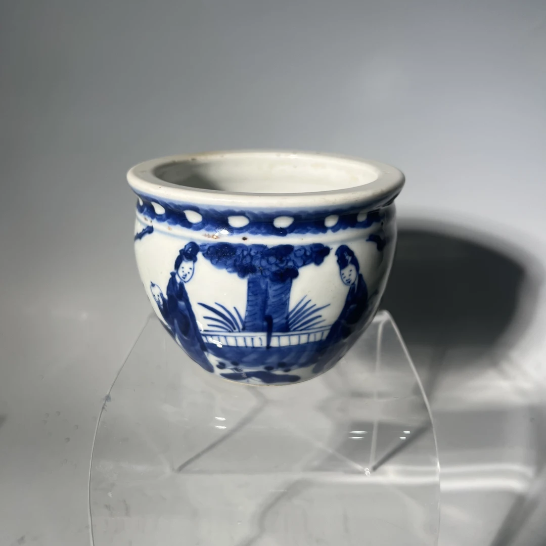 Q-清晚期 青花人物纹案笔洗 口径13.7 高9.7