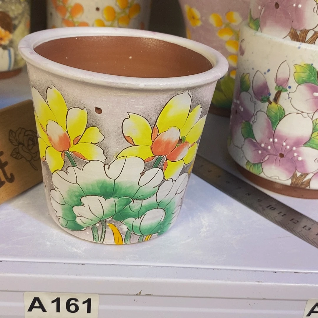 紫砂花盆红陶手绘花盆