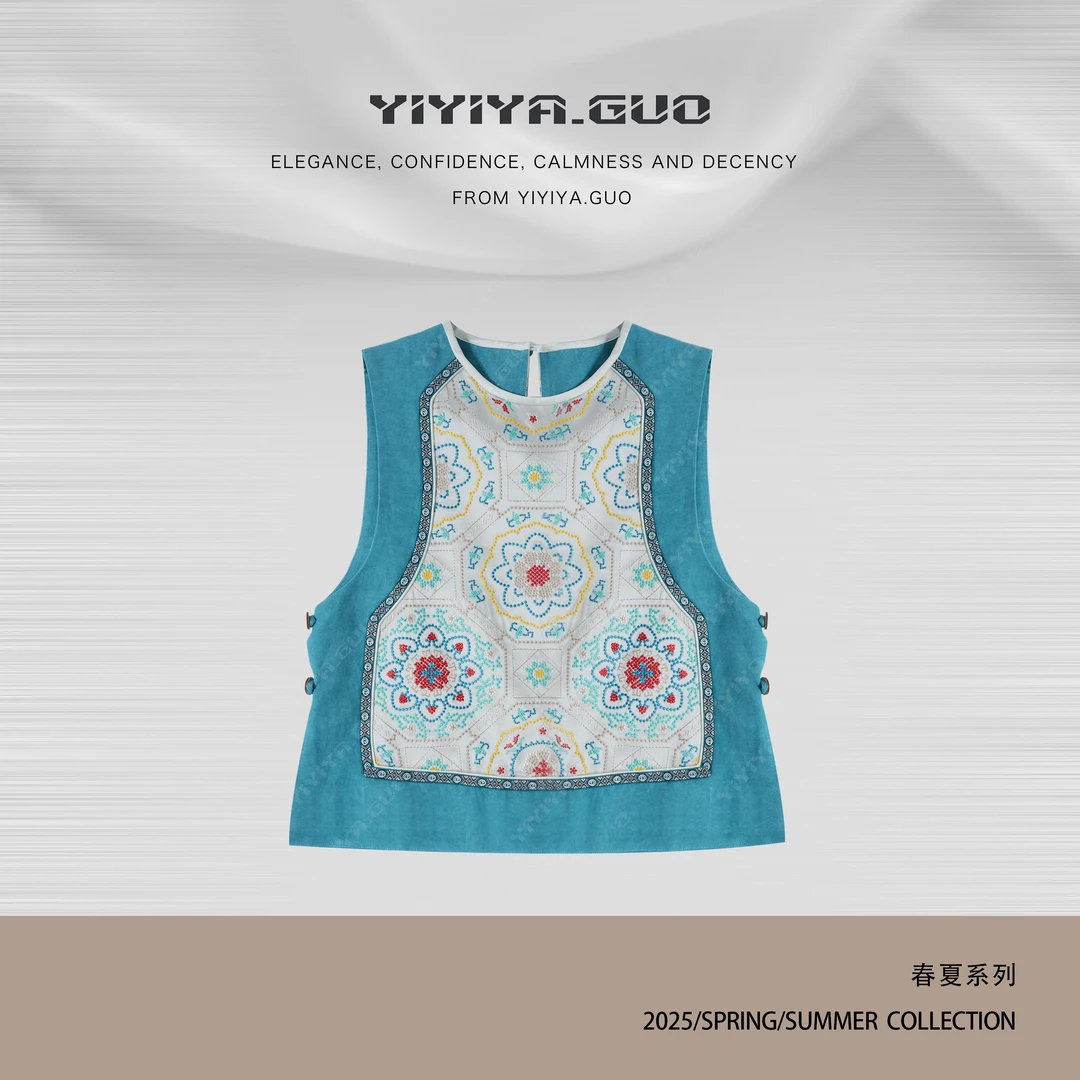 yiyiya.Guo艺艺吖【宝相花】新中式中国风刺绣提花圆领马甲25SS0151