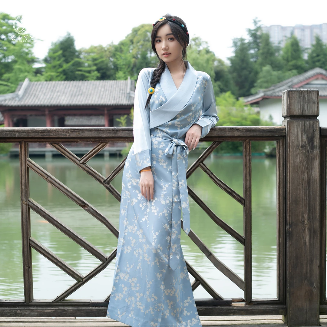 藏装藏袍民族风传统女士气质藏族服装博拉翻领藏式西藏服夏季藏裙