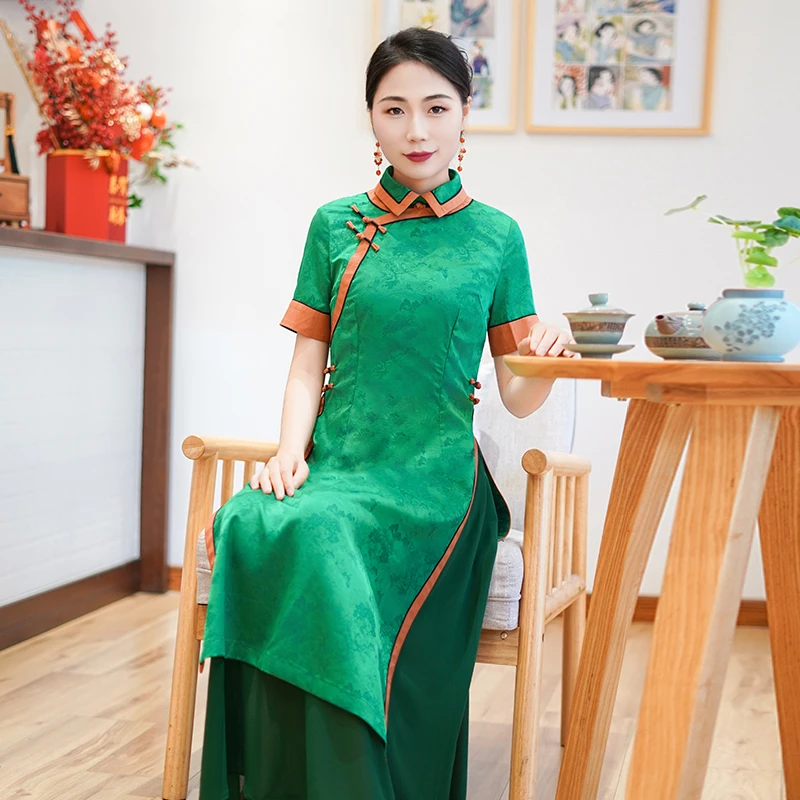 如意风夏季新款新中式连衣裙修身收腰漂亮长款国风奥黛旗袍25R615