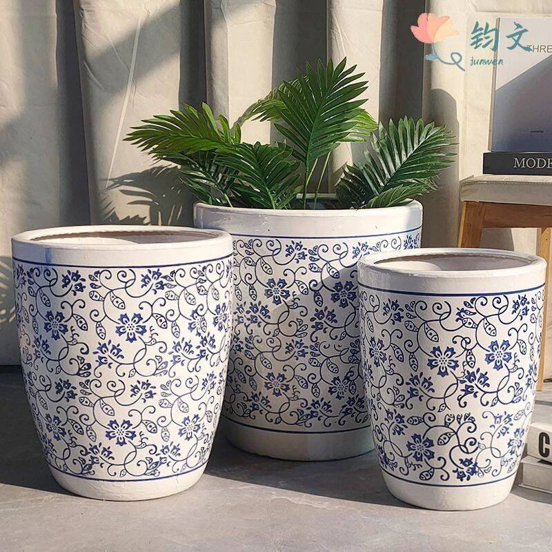 钧文特大号青花瓷花盆中国风家用客厅落地种植大型绿植适用千年木