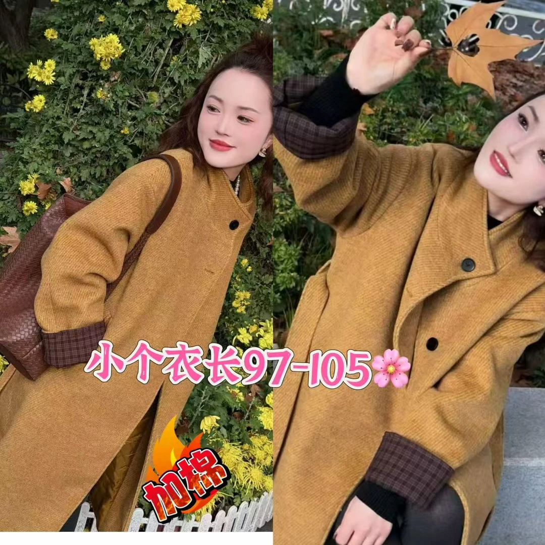 【艳子】704小个子 立领气质格子拼接大衣