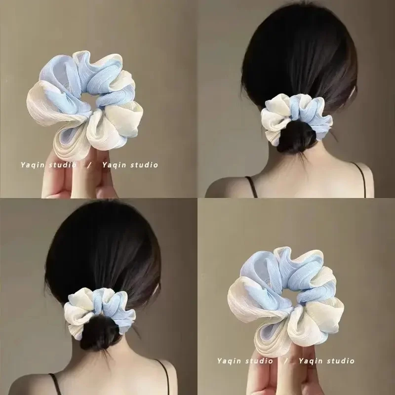 蓝色海屿!流光渐变网纱大肠发圈!扎发头绳橡皮筋发饰女夏盘发器