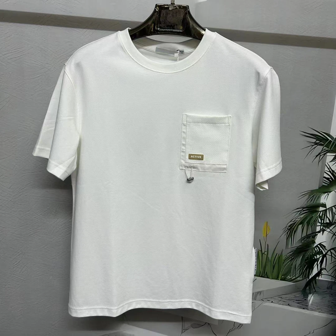 短袖夏季圆领绣花口袋圆领T恤潮流休闲轻奢简约男士宽松