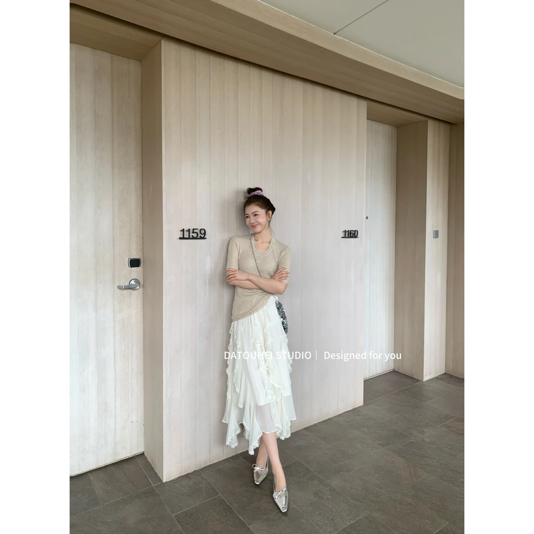 大头黑STUDIO【西风乍起】2025女春时尚百搭针织半袖衫D225X02391