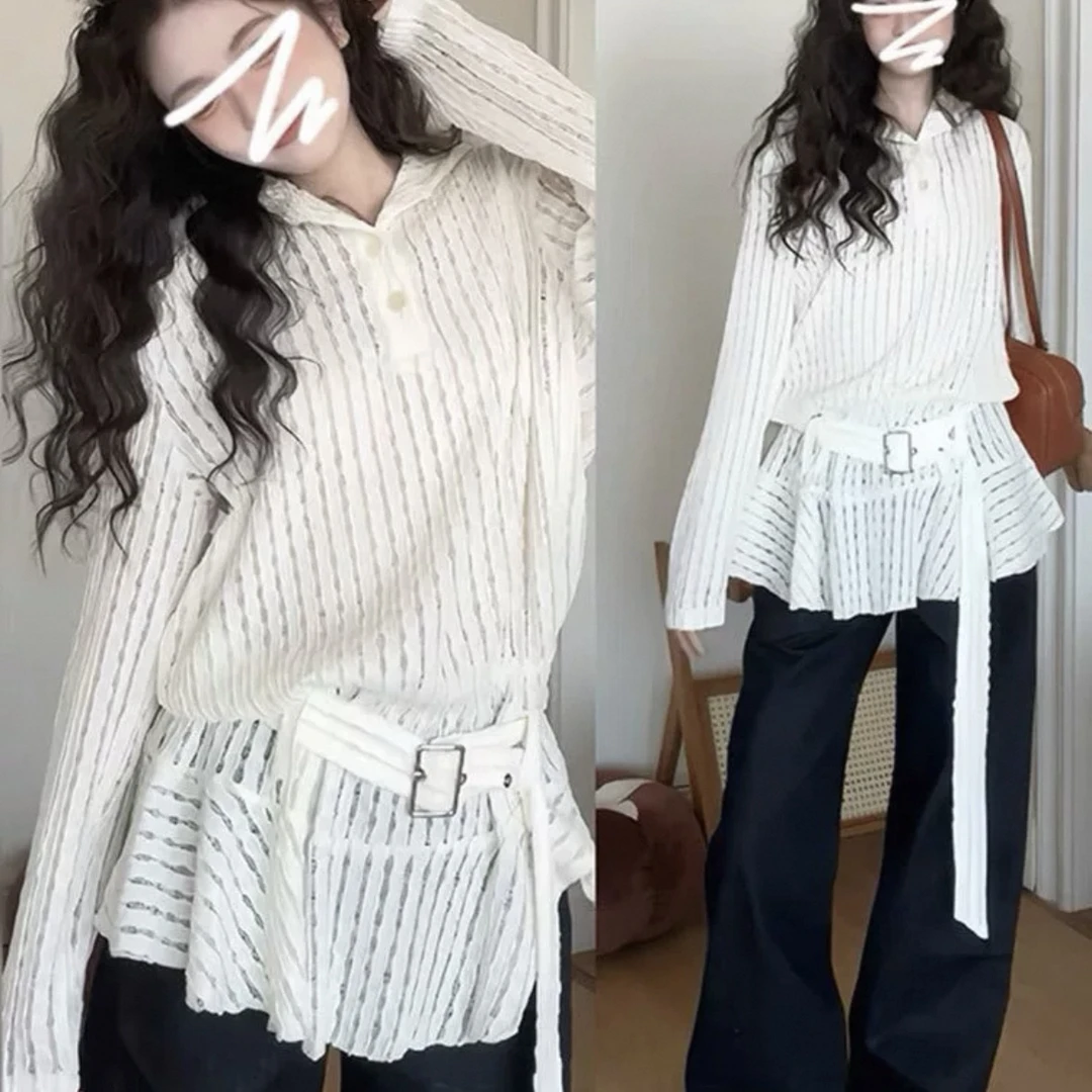 中长款法式镂空针织衫女春夏季2025年新款设计感宽松连帽3758