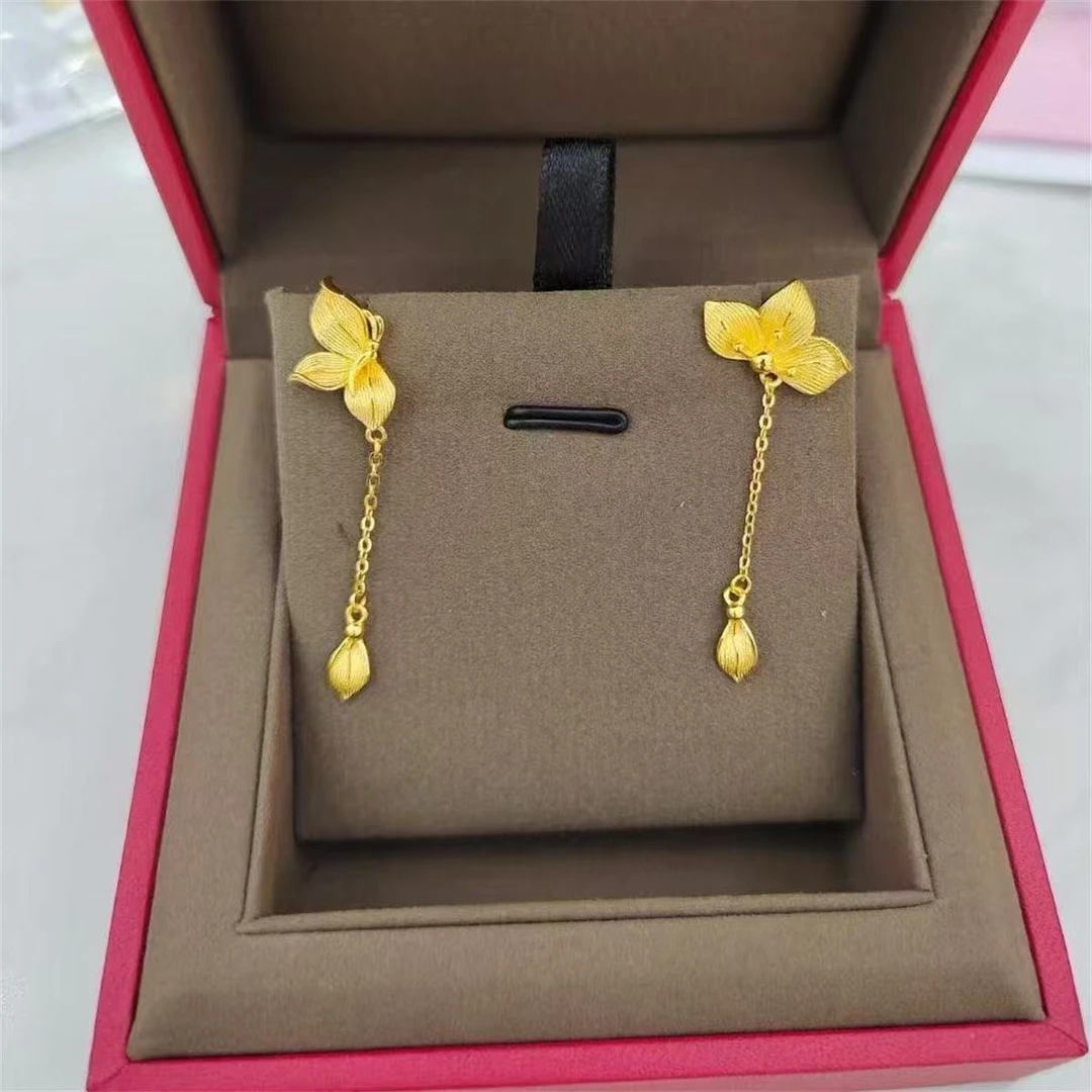 黄铜耳饰 新中式金色蝶舞嫣然耳钉繁花流苏婚庆首饰(A111)