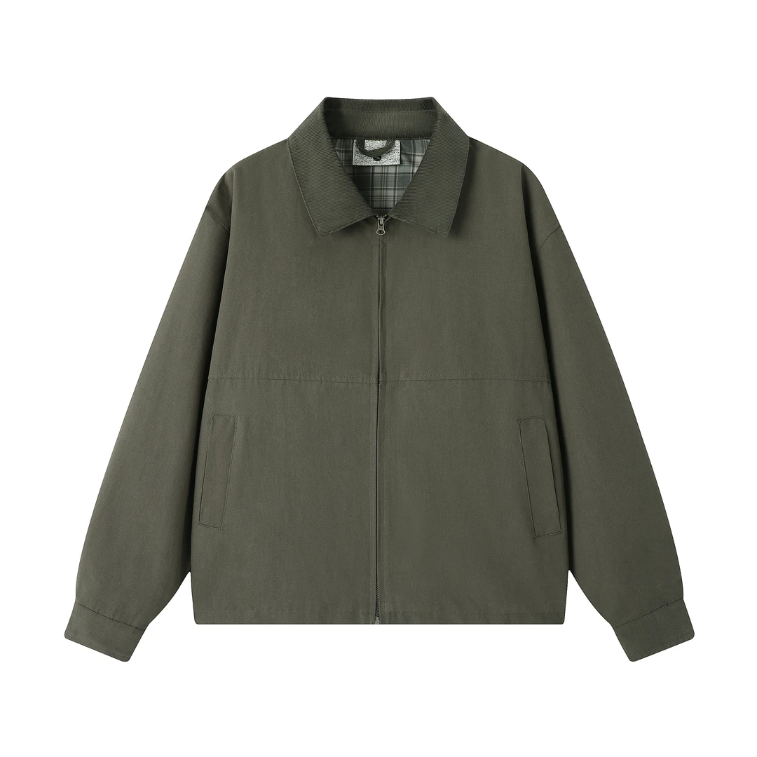 美式复古底特律夹克秋季新款男纯棉翻领拉链工装夹克巴恩风短外套