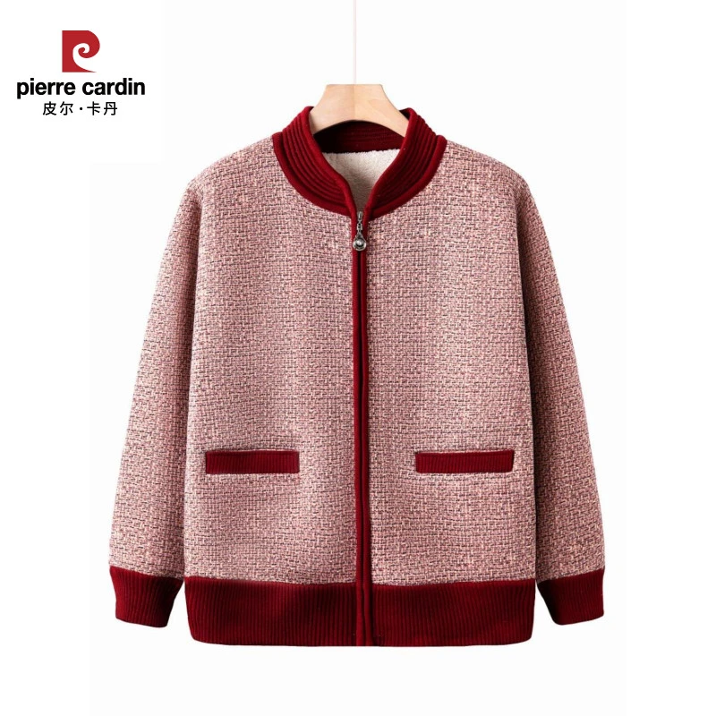 皮尔卡丹老太太开衫冬装加厚衣服中老年妈妈秋冬外套奶奶加绒上衣