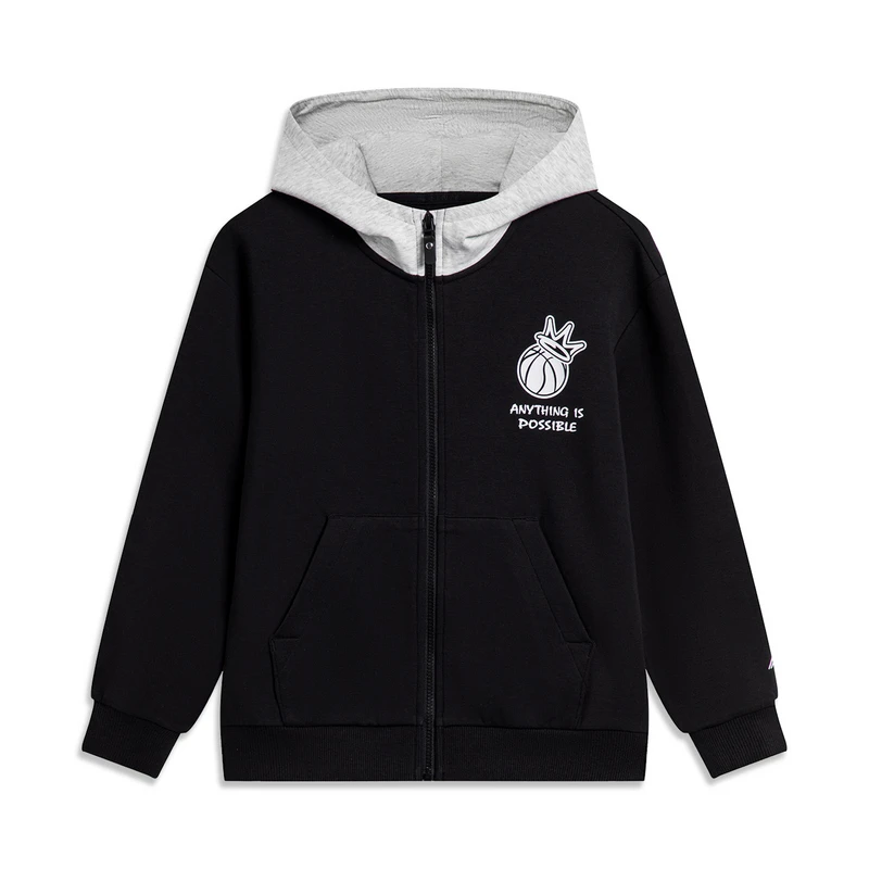 李宁卫衣男童春篮球系列时尚透气宽松开衫连帽卫衣YWDU007--B品