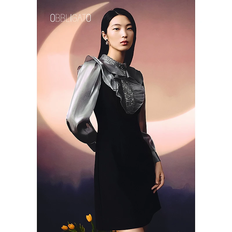 OBBLIGATO奥丽嘉朵秋季1C33305130立领流光纱连衣裙