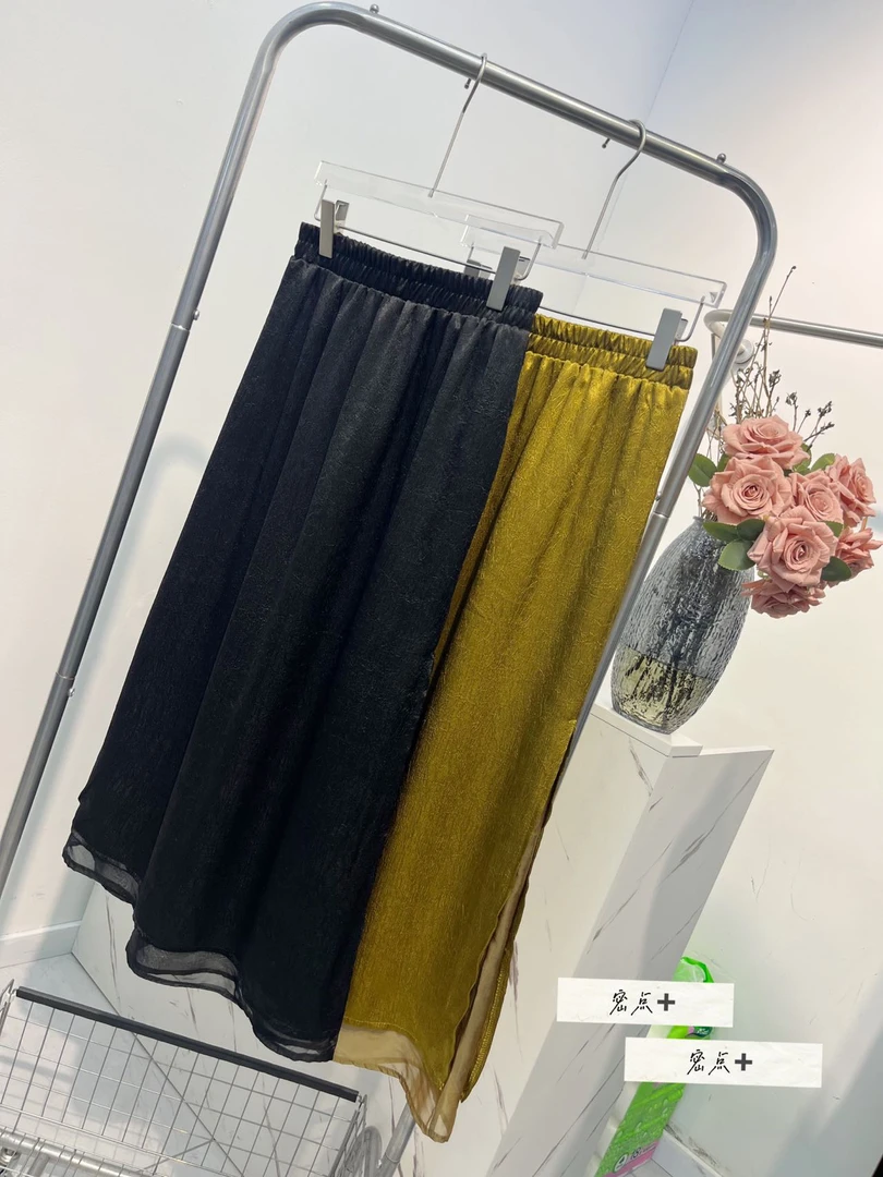 新款缎面双层 直筒开叉直筒裙