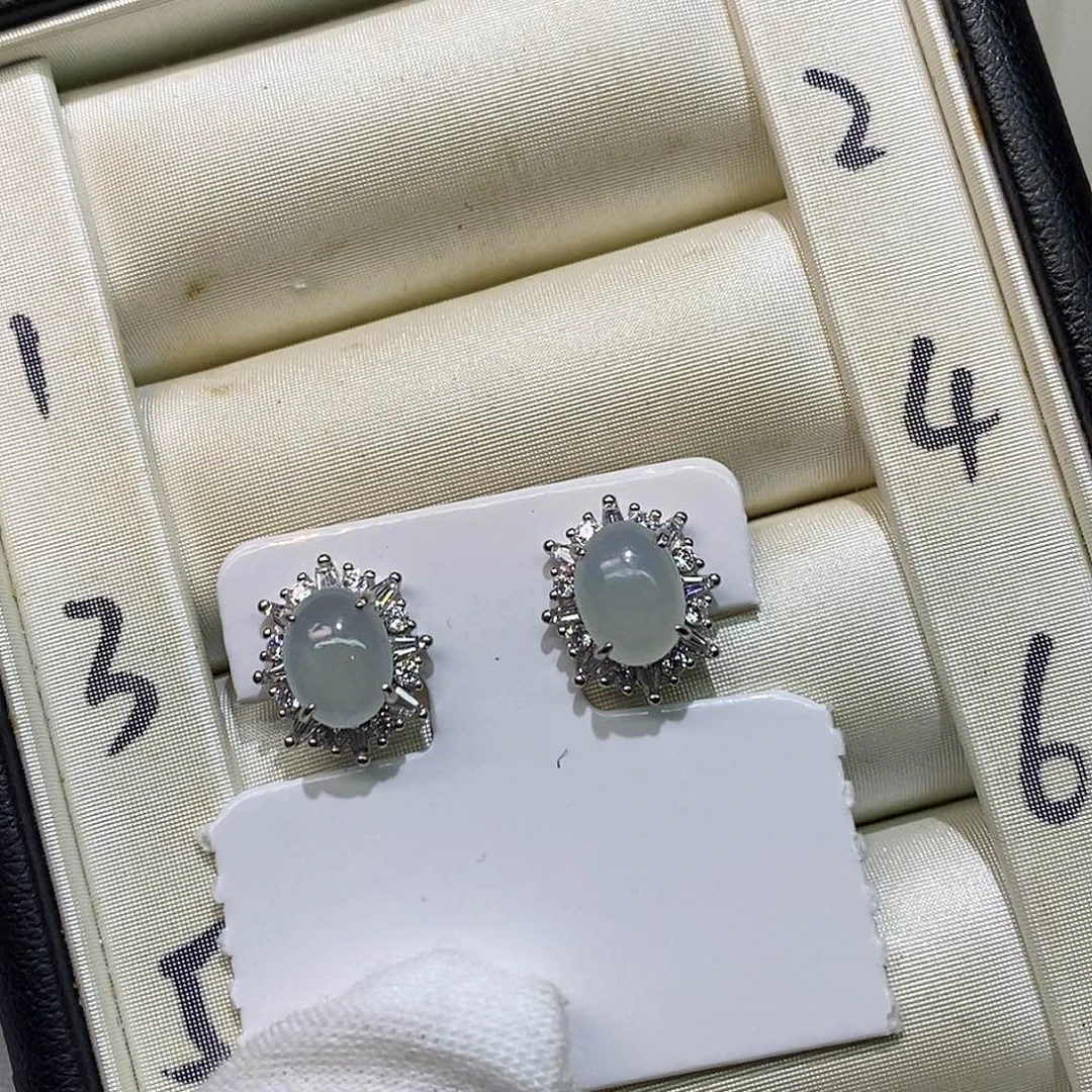 翡翠银S925镶嵌耳饰