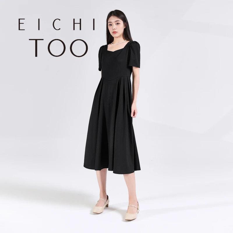 【暮色星河】爱居兔25夏时尚遮肉黑色显瘦连衣裙EQLBJ2Q796A