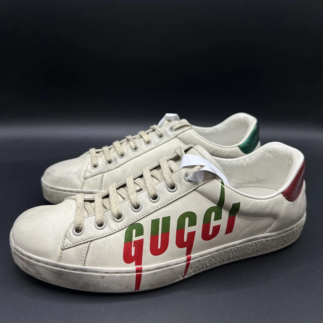95新 GUCCI/古驰 男士时尚休闲白色做旧系带刀锋板鞋 40码lb186