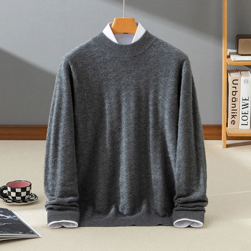 反季特惠】男士纯羊绒12针半高领双股重工暗纹菱形针织长袖套头衫