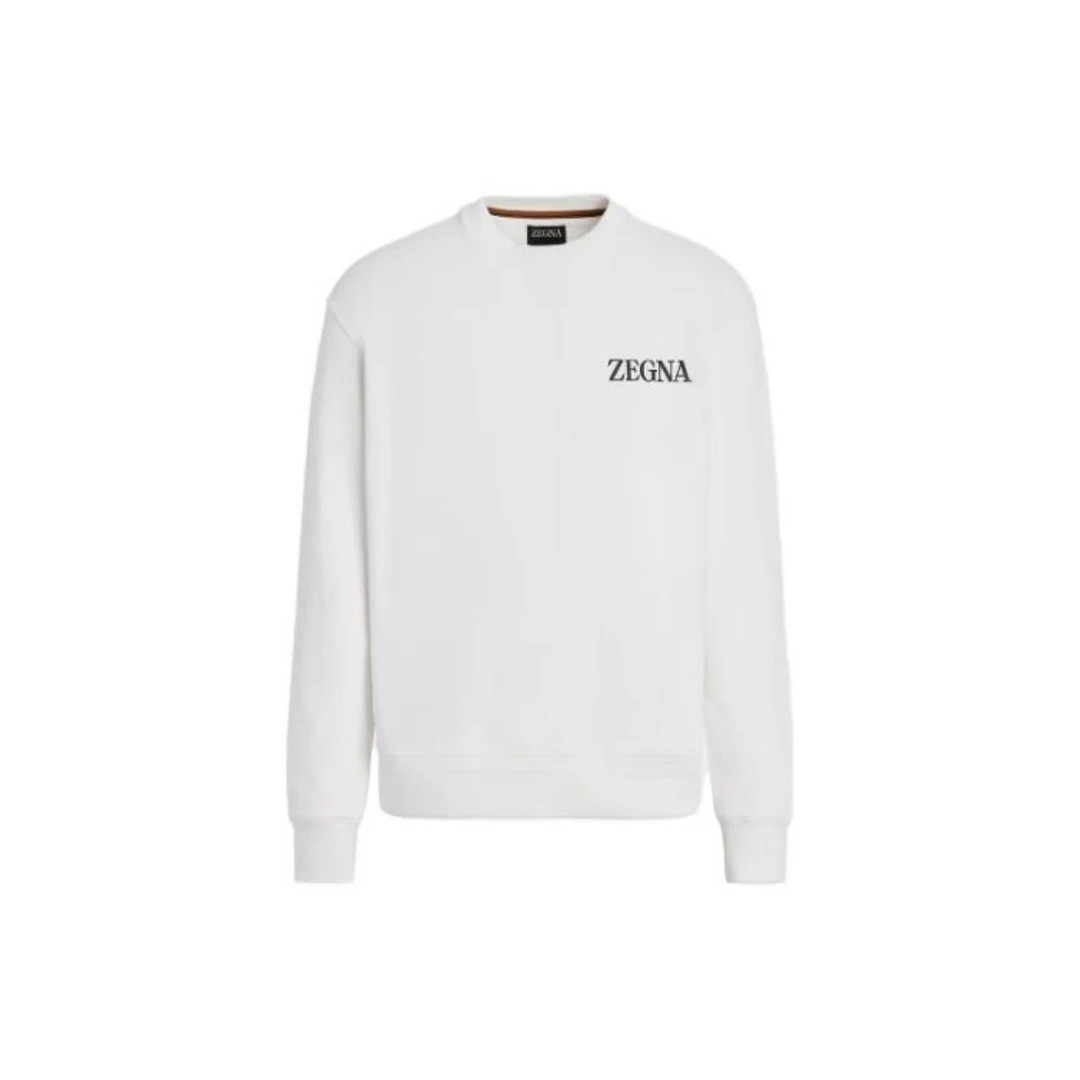 未使用 ZEGNA 杰尼亚 休闲百搭休闲印花圆领卫衣 男士 白色