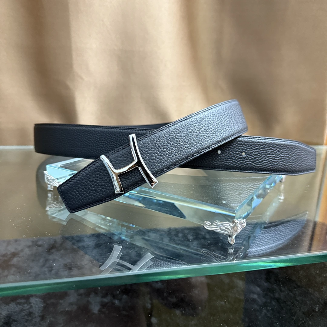 新款男女通用高档皮带休闲工字扣H扣牛皮腰带青中年商务情侣韩潮