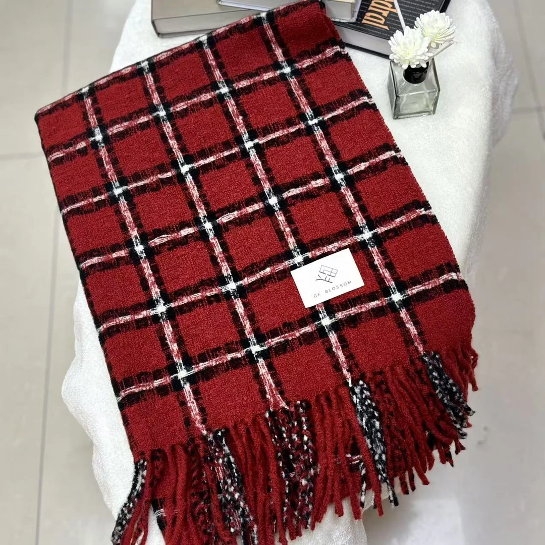 新年红色格子围巾女冬季高级感学生百搭保暖披肩围脖