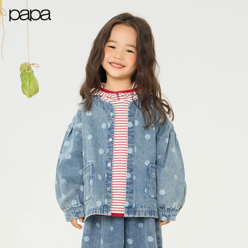 papa爬爬秋季男女宝宝四季牛仔番茄波点外套时尚洋气百搭