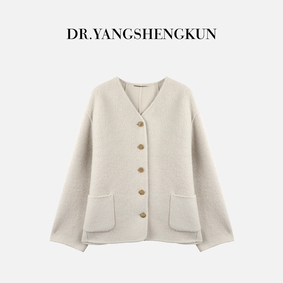 杨圣坤2025秋季新品绵羊毛羊驼毛双面呢大衣单排扣外套TR2581201