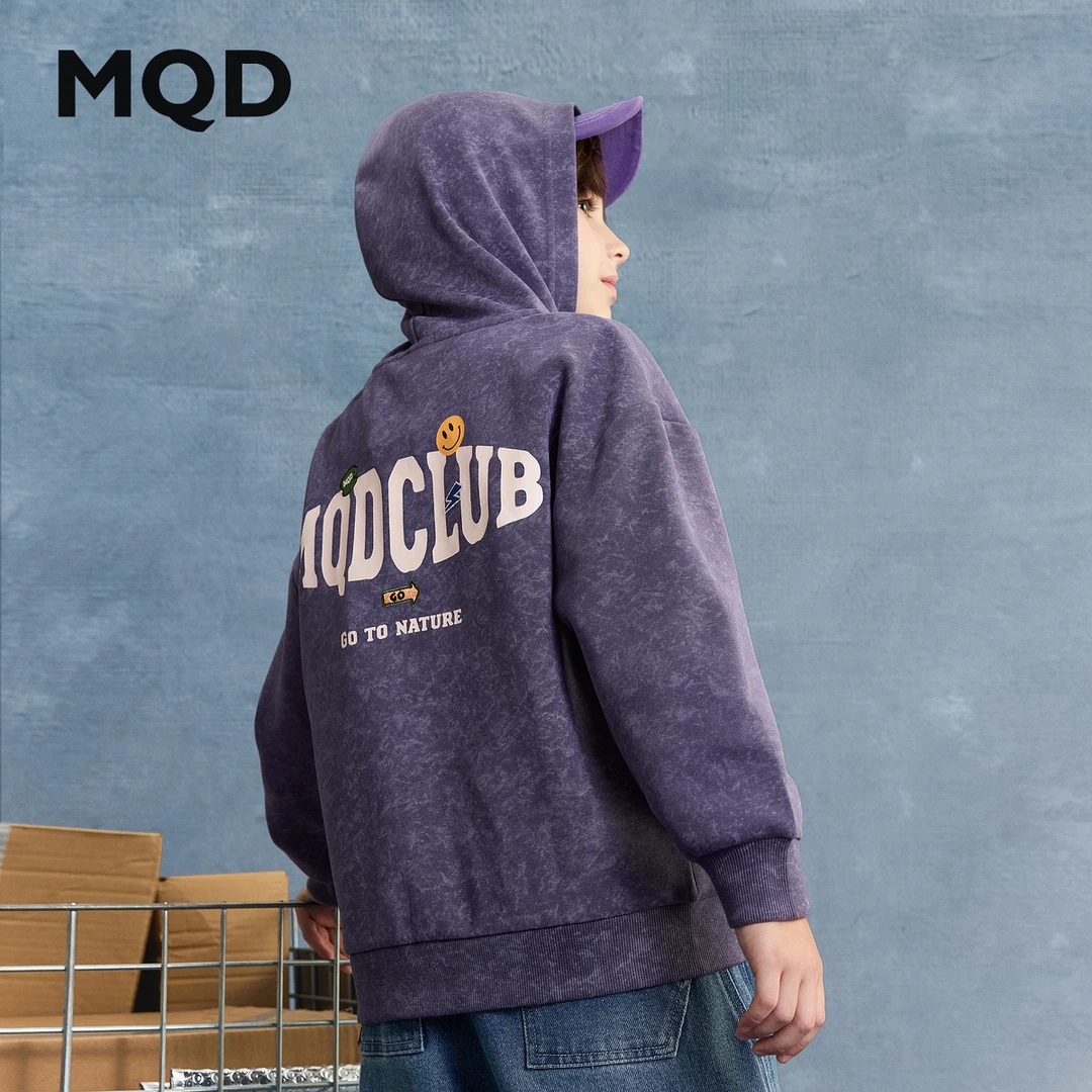 MQD女童男童25秋新款街潮学院风宽松落肩连帽卫衣外套9653W0824