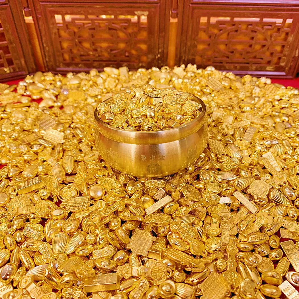 【 陈氏铜器】纯黄铜五路（9种米宝贝）聚宝盆玄关复古喜庆装饰摆件