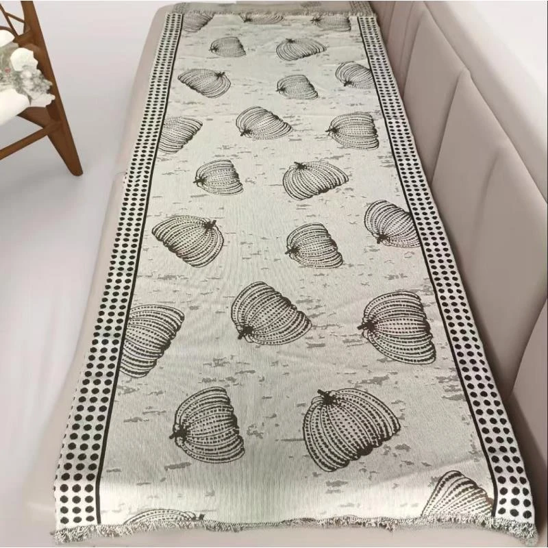 【北奈かわ会社】90*200cm雪尼尔汉麻流苏毯编织款沙发巾南瓜王